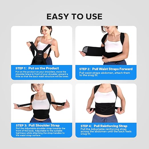 Posture Corrector for Men and Women, Upper Back Support Brace with Adjustable Shoulder Straps for Comfortable Posture Training – Invisible Under Clothing (Large)