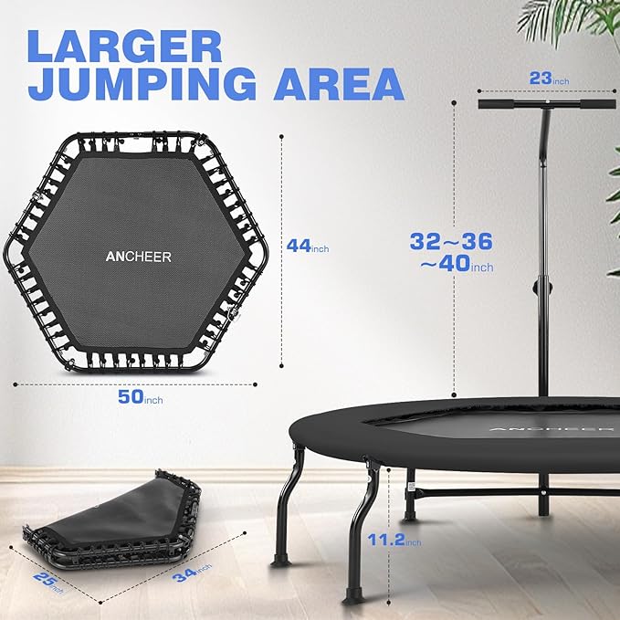 ANCHEER 50" Rebounder Trampoline for Adults- 2025 Foldable 450lbs/550lbs, for