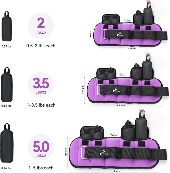 Sportneer Adjustable Ankle Weights for Women and Men:1 1 2 2 3 3 4 4 6 6 7 7 8 8 10 10 lbs