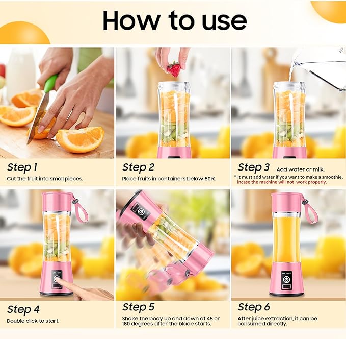 Portable Blender for Smoothies & Shakes - Personal Blender with 12Oz Traveling Cup, BAP Free, 6 Stainless Steel Blades, Freshly Squeezed for Office/Picnic/Sports
