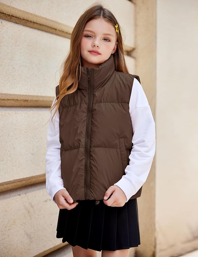 Arshiner Girls Winter Zipper Puffer Vest Lightweight Sleeveless Outwear Puffy Vests for 5-12 Years Old