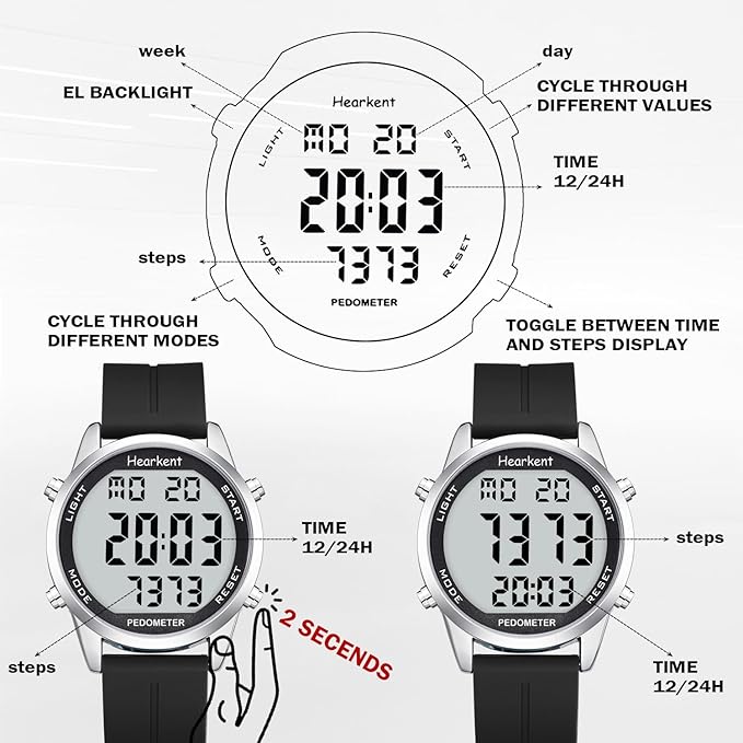 Pedometer Watch for Walking for Senior No App Required with Steps Calories Counter and LCD Large Numbers