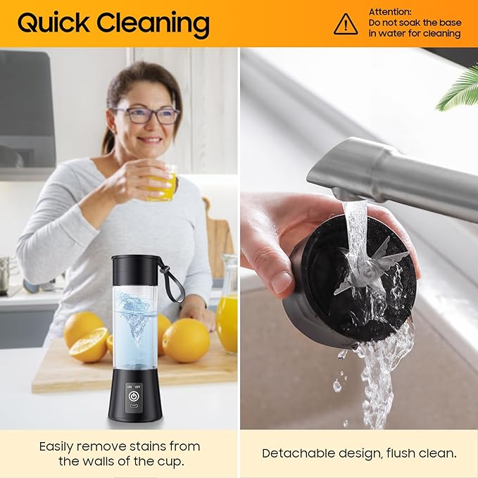 Portable Blender for Shakes and Smoothies - Newly Upgraded 14 Oz Mini Blender with 6 Blades, USB & Type-C Rechargeable, Suitable for Making Fresh Juice, Convenient for Travel and Sports