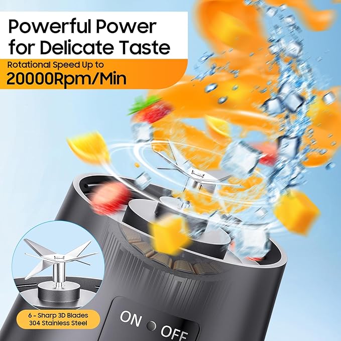 Portable Blender for Shakes and Smoothies - Newly Upgraded 14 Oz Mini Blender with 6 Blades, USB & Type-C Rechargeable, Suitable for Making Fresh Juice, Convenient for Travel and Sports