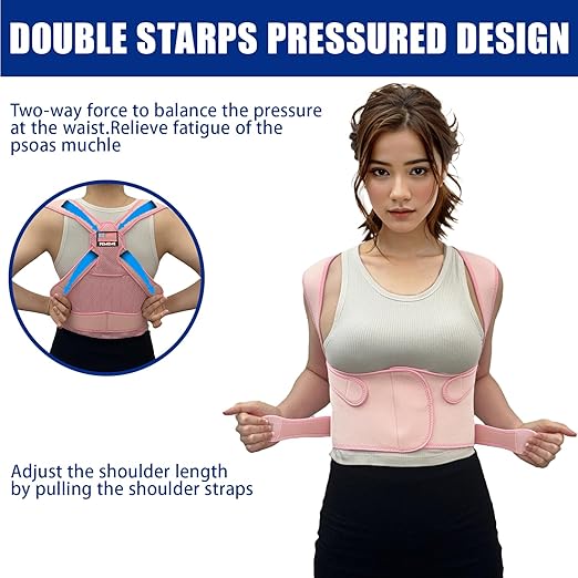Posture Corrector for Women and Men - Adjustable Back Brace for Pain Relief - Enhances Posture and Provides Lumbar Support - Upper and Lower Back Straightener - Breathable Back Support (Pink, Large)