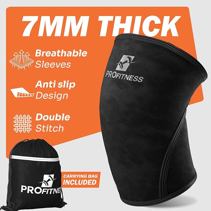 ProFitness Knee Sleeves Weightlifting Men & Women - 7mm Thick Premium Neoprene Weight Lifting Knee Sleeve for Women & Men Ideal for Squats, Powerlifting & Deadlift | Squat Knee Sleeves for Men & Women