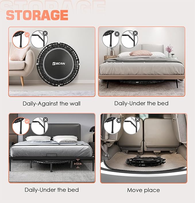 BCAN 450/550 LBS Foldable Mini Trampoline 40"/48" Fitness