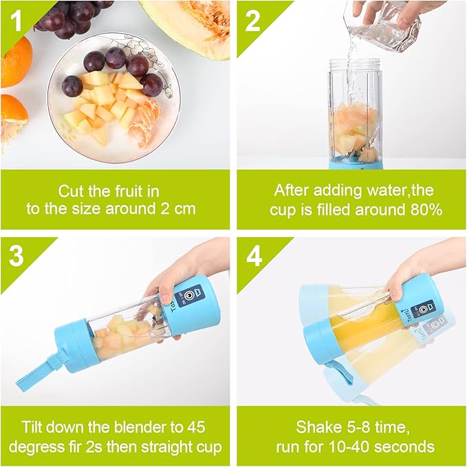Portable Blender for shakes and smoothies, Cordless Personal Mini 13oz compact Blender Bottle, Travel Electric Juicer Cup, USB Rechargeable Mixer for Fruit Juice Protein mixes (Sky blue)