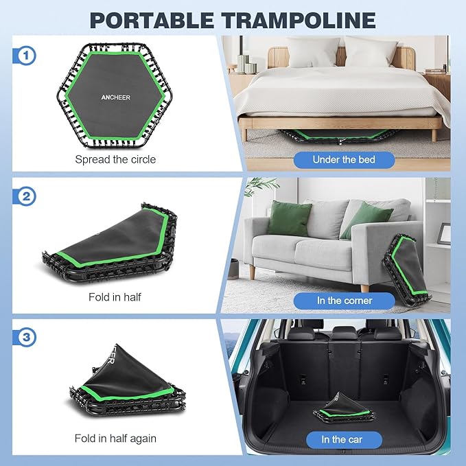 ANCHEER 50" Rebounder Trampoline for Adults- 2025 Foldable 450lbs/550lbs, for