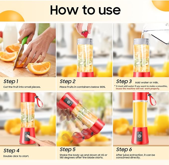 Personal Blender for Shakes and Smoothies - 2025 Upgraded 14 Oz Portable Blender with 6 Blades, Cordless & Type-C USB Rechargeable, BAP Free Juice Cup Freshly Squeezed for Picnic/Sprots