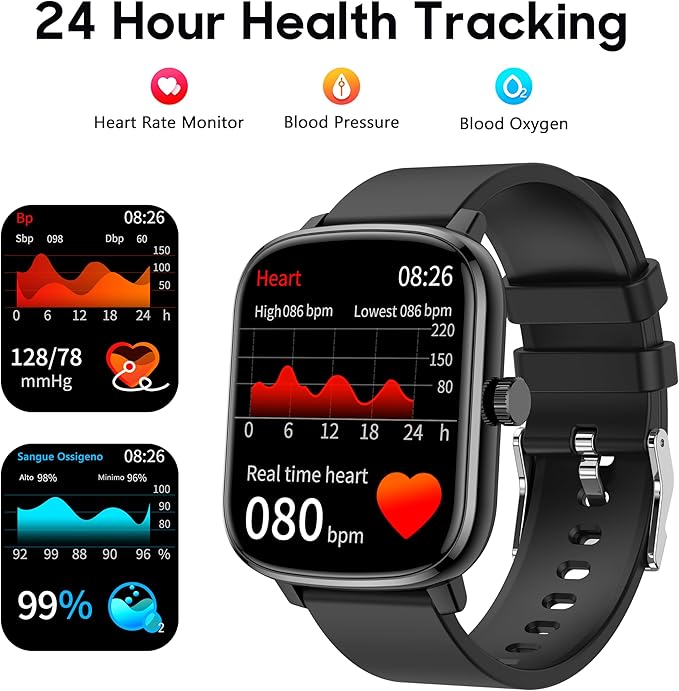 Popglory Smart Watch, 1.69'' Fitness Watch Women Men with Heart Rate, Blood Pressure, Blood Oxygen & Sleep Monitor, 110 Sports Modes Fitness Tracker, Waterproof Pedometer Compatible Android iPhone