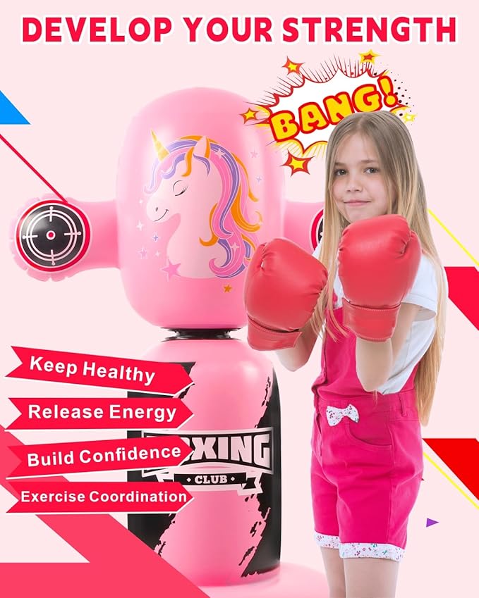 Punching Bag for Kids,New Upgraded 360°Rotating Kids Punching Bag,Inflatable Boxing Bag Toy for Boys Girls, Christmas Birthday Gift for Kids Age 3-12