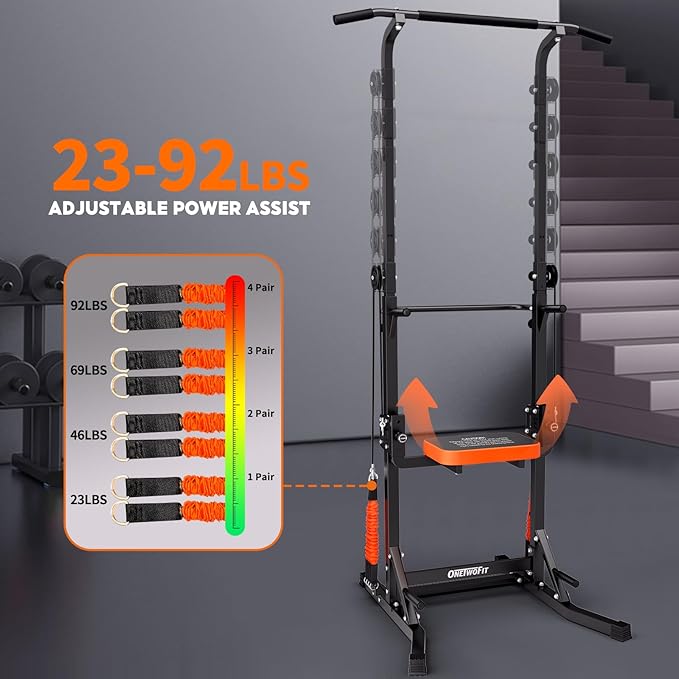 ONETWOFIT Power Tower Pull Up Bar Station Assistive Trainer 360LBS