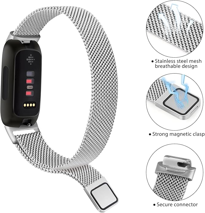 Amzpas band for Fitbit Inspire 3 Bands Women Men, Stainless Steel Mesh Loop Adjustable Magnetic Wristband Replacement Straps Compatible with Fitbit Inspire 3 Fitness Tracker