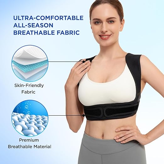 Posture Corrector for Women and Men, Adjustable Upper Back Brace for Clavicle Support and Providing Pain Relief from Neck, Shoulder, and Upper Back (Black, Small/Medium)