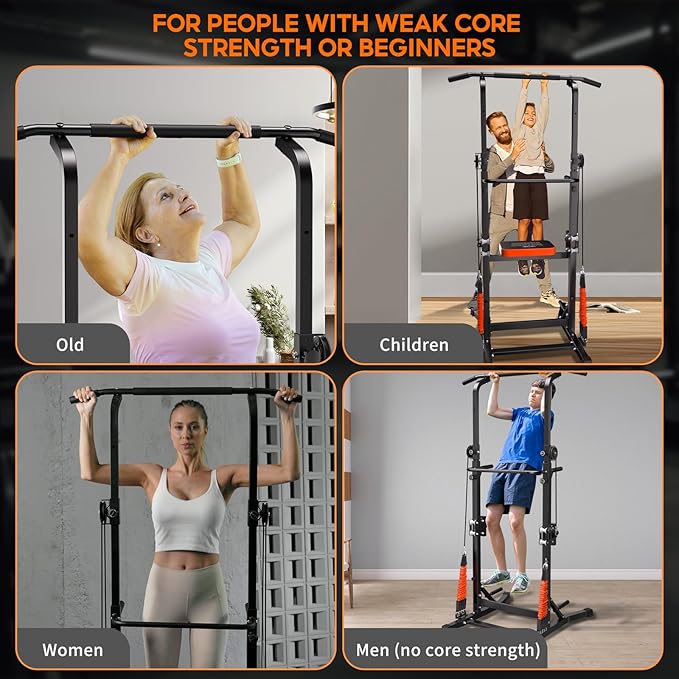 ONETWOFIT Power Tower Pull Up Bar Station Assistive Trainer 360LBS