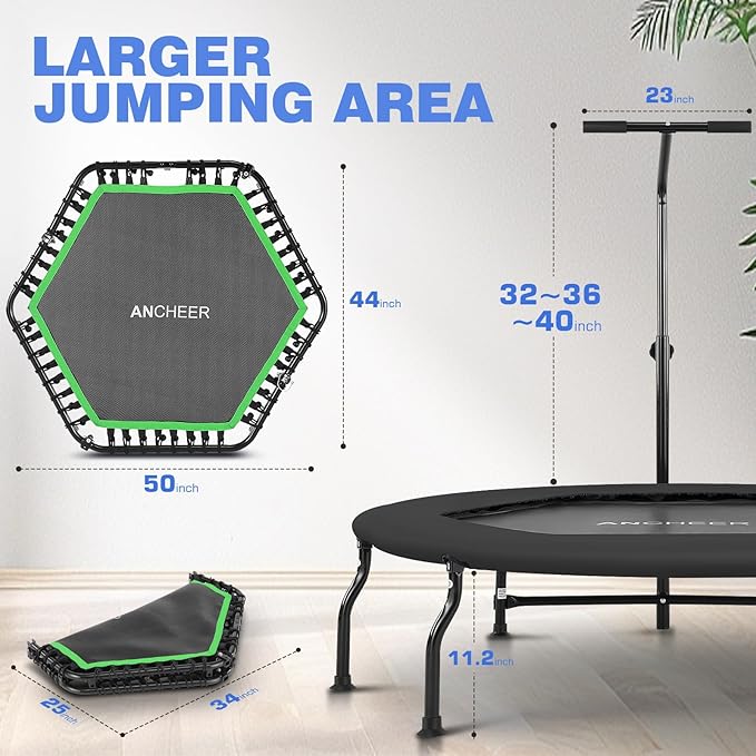 ANCHEER 50" Rebounder Trampoline for Adults- 2025 Foldable 450lbs/550lbs, for