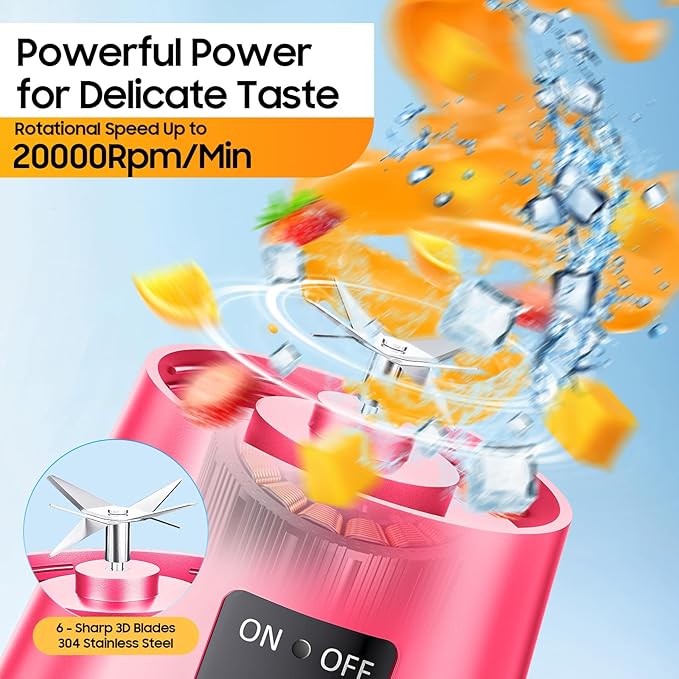 Personal Blender for Shakes and Smoothies - 2025 Upgraded 14 Oz Portable Blender with 6 Blades, Cordless & Type-C USB Rechargeable, BAP Free Juice Cup Freshly Squeezed for Picnic/Sprots