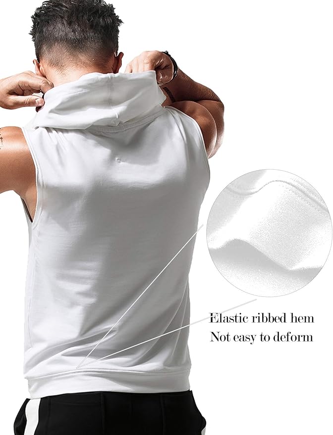 Babioboa Men's Workout Hooded Tank Tops Sleeveless Gym Hoodies Bodybuilding Muscle Cut Off T-Shirts