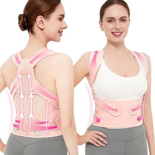 Back Posture Corrector Support for Women: UpperBack Support - Shoulders Straightener Relieve UpperBack Pain (Pink, Small)