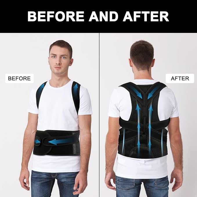 Back Brace Posture Corrector for Men and Women - Improve Posture, Lower Back and Waist Pain, Full Lumbar Support, Shoulder and Neck Stretcher, Adjustable Straps and Breathable Material XXL(42''-48'')