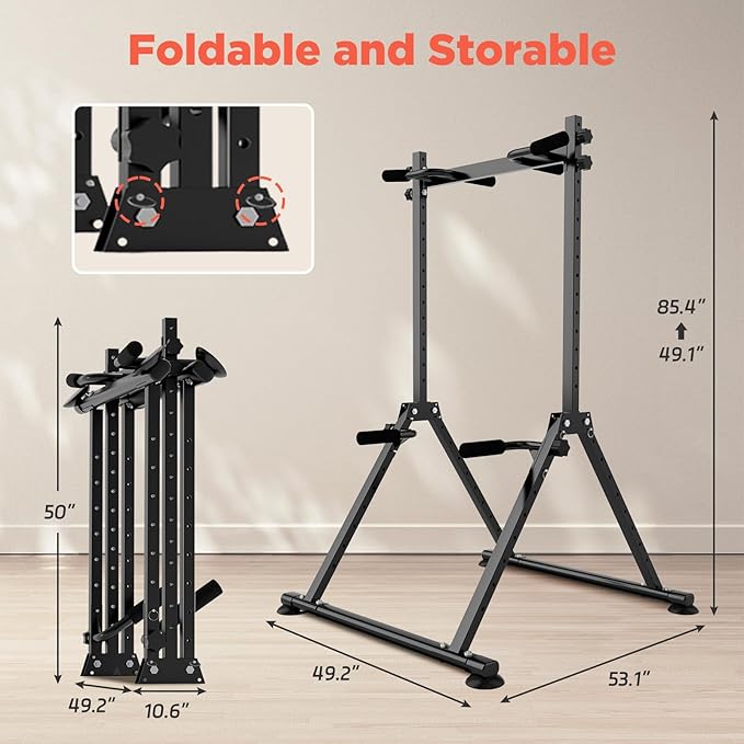 Foldable Power Tower Dip Station Pull Up Bar