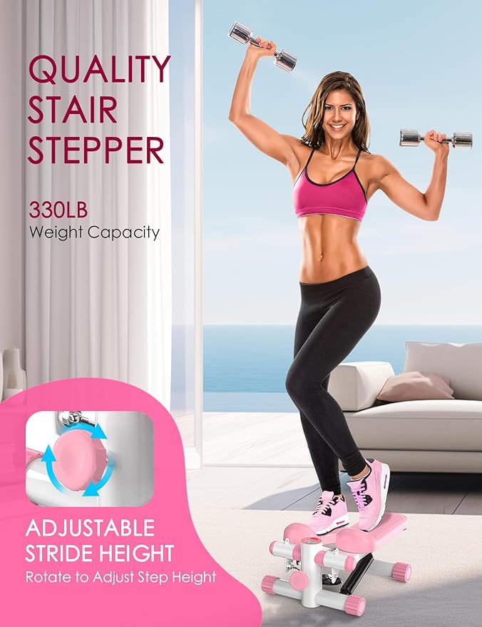 Steppers for Exercise at Home, KitGody Mini Stepper with Resistance Bands, Portable Stair Stepper for Home 330LBS Capacity, Adjustable Height Fitness Stepper Machine