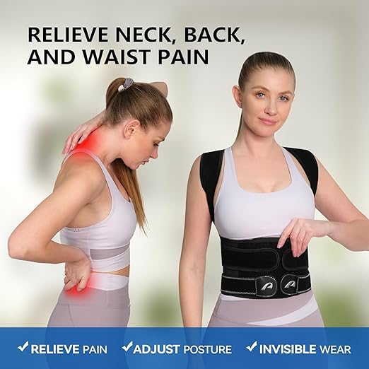 Back Brace Men & Women Adjustable Upper Back Brace (Black, XX-Large)