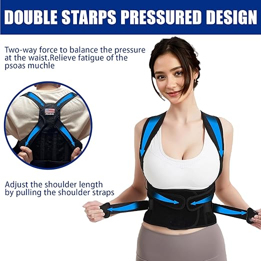 Posture Corrector for Women and Men - Adjustable Back Brace for Pain Relief - Enhances Posture and Provides Lumbar Support - Upper and Lower Back Straightener - Breathable Back Support (Black, Large)