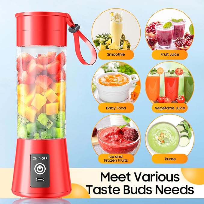 Personal Blender for Shakes and Smoothies - 2025 Upgraded 14 Oz Portable Blender with 6 Blades, Cordless & Type-C USB Rechargeable, BAP Free Juice Cup Freshly Squeezed for Picnic/Sprots