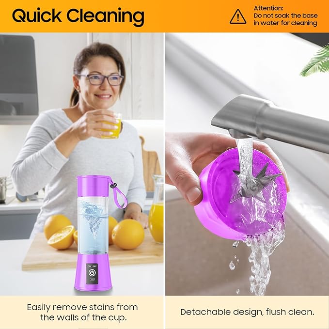 Personal Blender for Shakes and Smoothies - 2025 Upgraded 14 Oz Portable Blender with 6 Blades, Cordless & Type-C USB Rechargeable, BAP Free Juice Cup Freshly Squeezed for Picnic/Sprots
