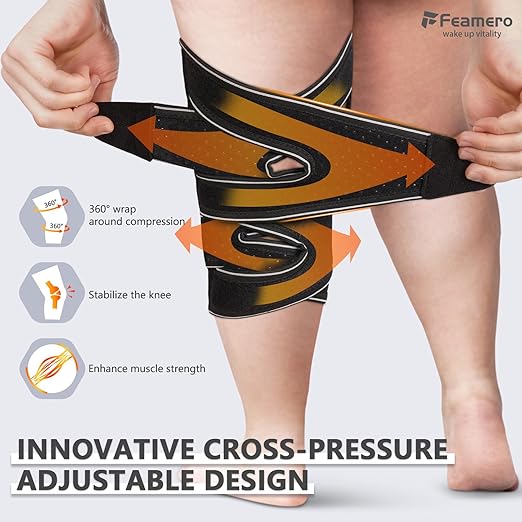 Plus Size Knee Brace for Women and Men, Innovative Cross-Pressure Adjustable Knee Support with Side Stabilizers for Meniscus Tears, Arthritis and Joint Pain Relief (5XL/6XL)