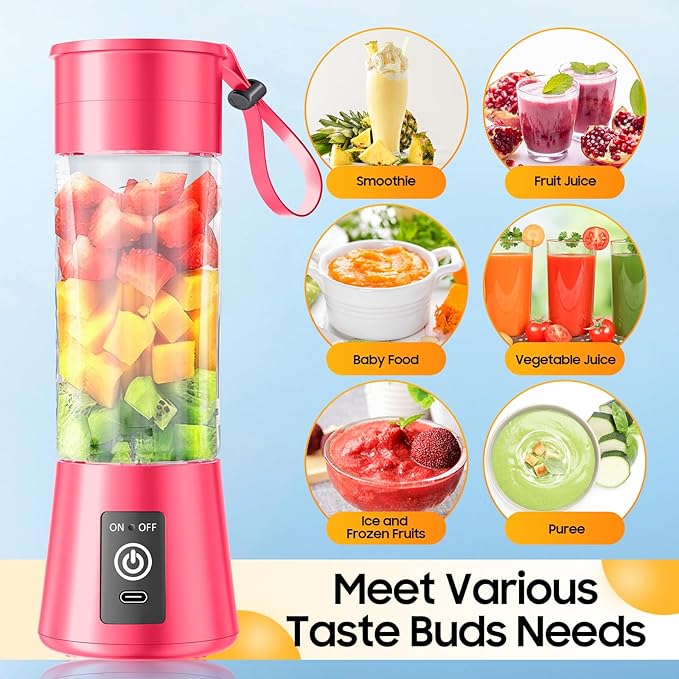 Personal Blender for Shakes and Smoothies - 2025 Upgraded 14 Oz Portable Blender with 6 Blades, Cordless & Type-C USB Rechargeable, BAP Free Juice Cup Freshly Squeezed for Picnic/Sprots