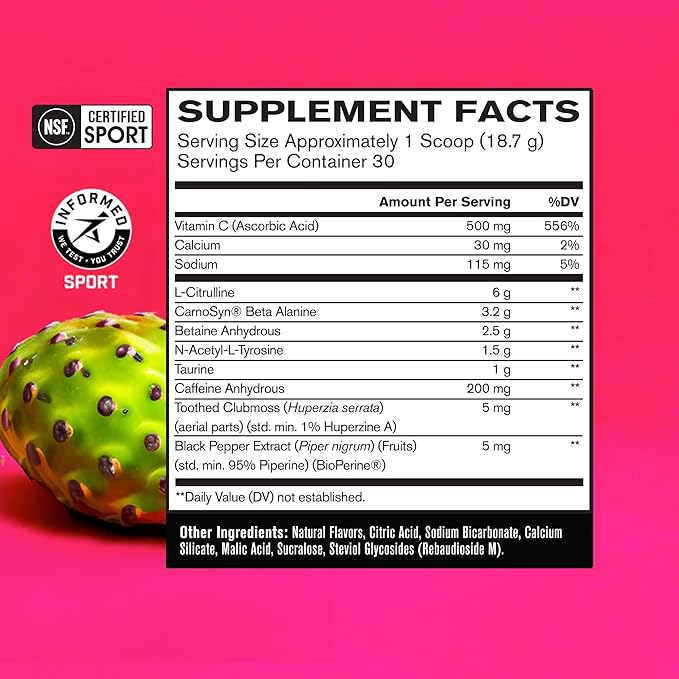BARE PERFORMANCE NUTRITION BPN Flight Pre Workout, Supports Energy and Mental Focus, Improved Endurance & Muscle Pumps with CarnoSyn® Beta Alanine, Prickly Pear, 30 Servings