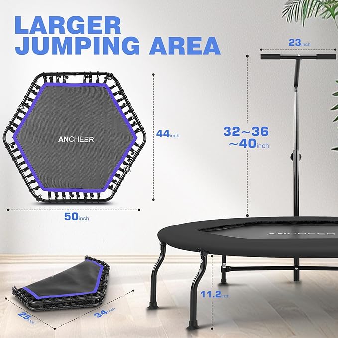 ANCHEER 50" Rebounder Trampoline for Adults- 2025 Foldable 450lbs/550lbs, for