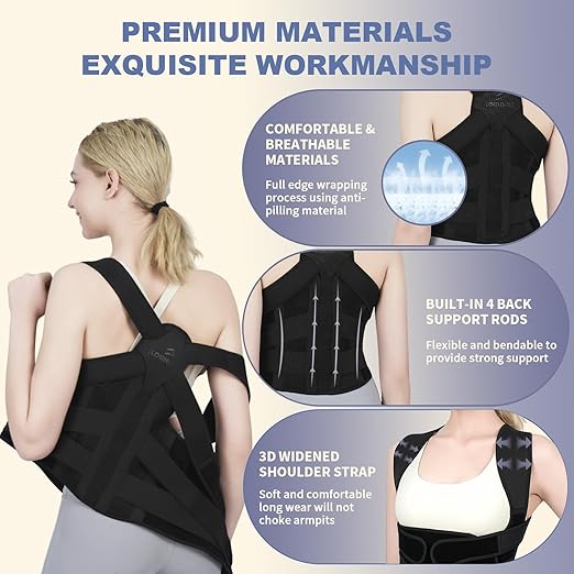 Posture Corrector for Women and Men Upgraded Back Brace, Adjustable Full Back Support for Upper and Lower Back Pain Relief, Shoulder Straightener for Hunchback, Scoliosis, Lumbar, Spine (Black, Small)