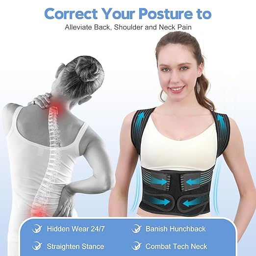 Posture Corrector for Women and Men with Bionic System, Upgraded Back Brace, Adjustable Full Back Support, Shoulder Straightener, Neck, Upper and Lower Back Pain Relief M