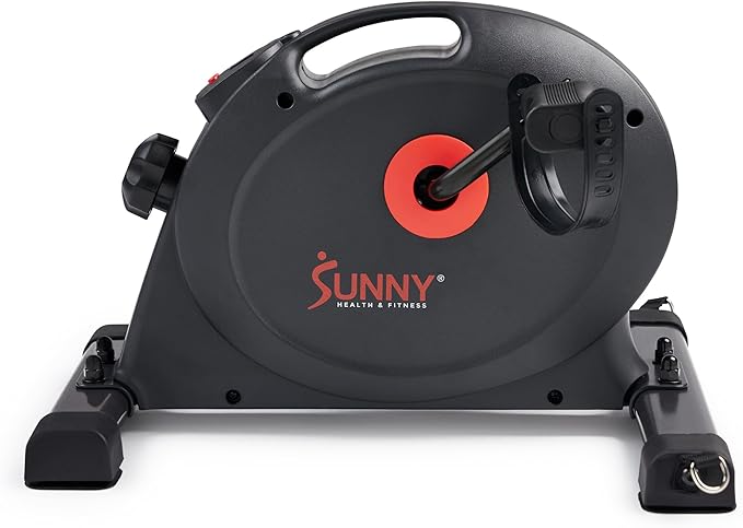 Sunny Health & Fitness Smart Mini Pedal Exerciser, Under Desk Bike/Elliptical for Home Workout & Cycle Cardio Training, Free SunnyFit App Link, Optional in Color, Mat/Workout Bands or Steel Stabilizer