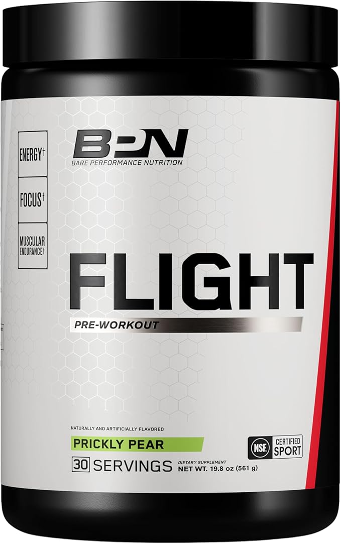 BARE PERFORMANCE NUTRITION BPN Flight Pre Workout, Supports Energy and Mental Focus, Improved Endurance & Muscle Pumps with CarnoSyn® Beta Alanine, Prickly Pear, 30 Servings
