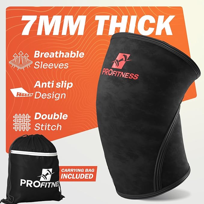 ProFitness Knee Sleeves Weightlifting Men & Women - 7mm Thick Premium Neoprene Weight Lifting Knee Sleeve for Women & Men Ideal for Squats, Powerlifting & Deadlift | Squat Knee Sleeves for Men & Women