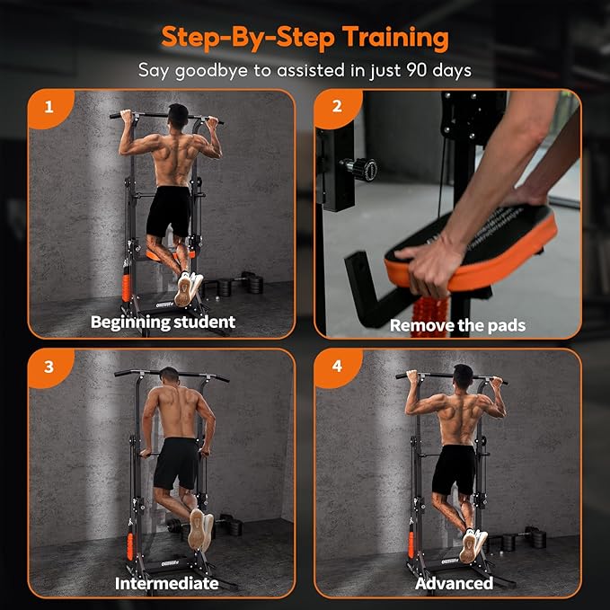 ONETWOFIT Power Tower Pull Up Bar Station Assistive Trainer 360LBS