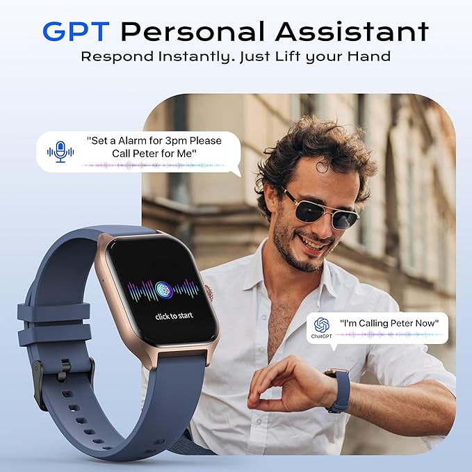 AI ChatGPT Translation Smart Watch, Titanium Alloy IP68 Waterproof,Heart Rate & Sleep Monitor, Fitness Tracker, OLED Display, Multi-Sport Modes, with 144 Real-Time Languages, Blue