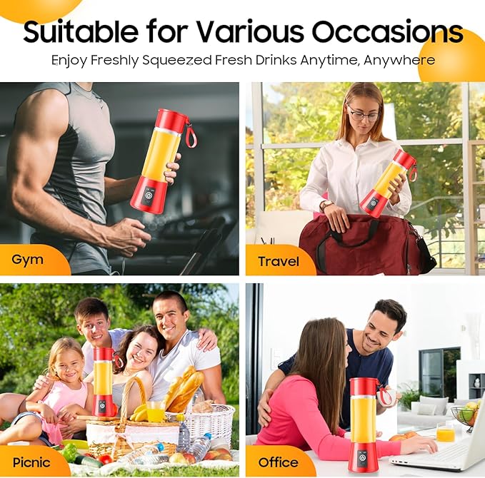Personal Blender for Shakes and Smoothies - 2025 Upgraded 14 Oz Portable Blender with 6 Blades, Cordless & Type-C USB Rechargeable, BAP Free Juice Cup Freshly Squeezed for Picnic/Sprots