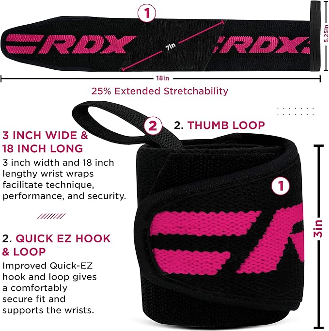 RDX Wrist Wraps for Weightlifting (Pair), IPL USPA Approved, Elasticated 18” Cotton Straps Support with Thumb Loop, Gym Wrap for Weight Lifting Powerlifting Competition Strength Training Bodybuilding