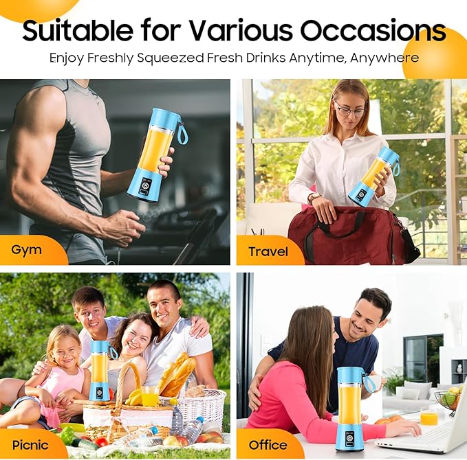 Portable Blender for Smoothies & Shakes - Personal Blender with 12Oz Traveling Cup, BAP Free, 6 Stainless Steel Blades, Freshly Squeezed for Office/Picnic/Sports