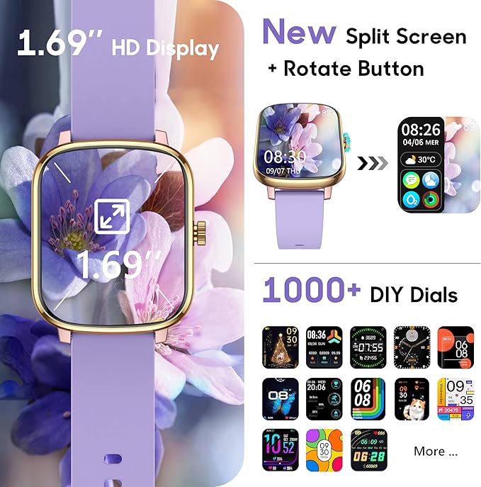 Popglory Smart Watch, 1.69'' Fitness Watch Women Men with Heart Rate, Blood Pressure, Blood Oxygen & Sleep Monitor, 110 Sports Modes Fitness Tracker, Waterproof Pedometer Compatible Android iPhone