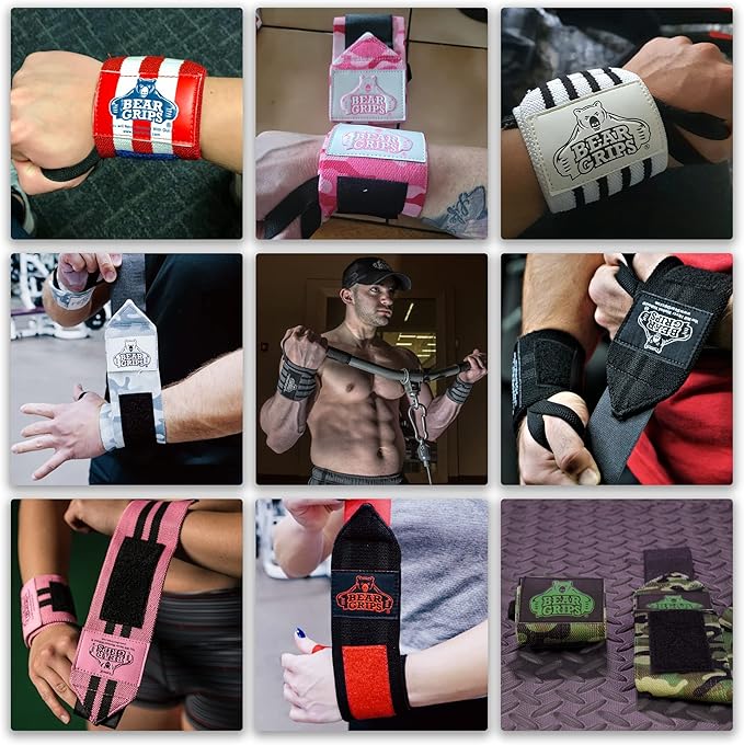 Bear Grips Wrist Wraps for Weightlifting | Weight Lifting Wrist Straps for Weightlifting | Extra Strength Gym Wrist Wraps | Two Wrist Wrap Per Pack | 12β & 18β | Lifting Wrist Wraps for Men & Women