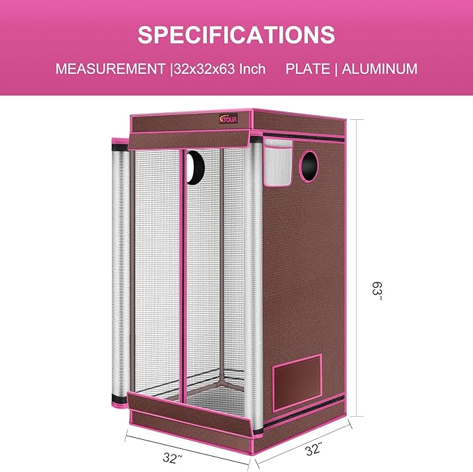 ATOUR 32"x32"x63" Grow Tent, 1680D High Reflective Mylar Hydroponic Grow Tents, Waterproof Grow Tent with Double Cleart Observation Door and Floor Tray, for Indoor Plant Growing