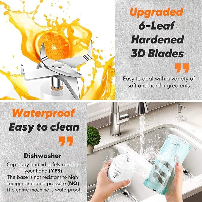 Portable Blender for Shakes and Smoothies 20 oz USB Rechargeable Personal Size High Speed Mini Mixing Juicer,for Shakes and Nut, Juice, Vegetables Baby Food