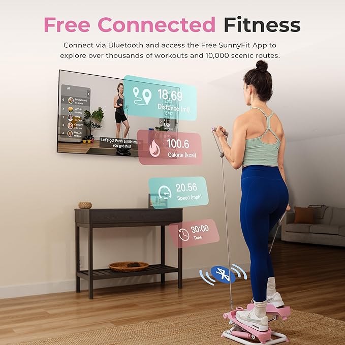 Sunny Health & Fitness Mini Stepper for Exercise at Home, Stair Step Workout Machine with Resistance Band, Fullbody Cardio, Upgraded Over 300lb Weight Capacity, Optional Free SunnyFit App Connection